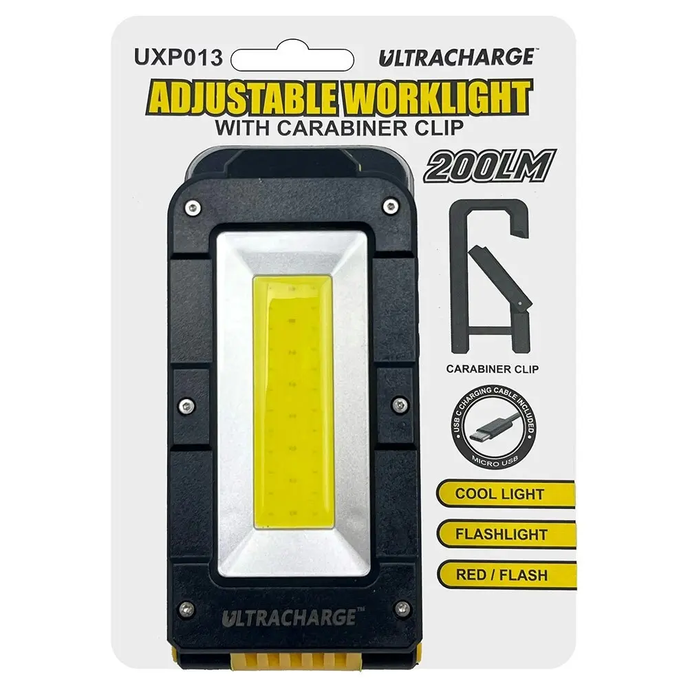 UltraCharge Small 4 Light Mode Adjustable Carabiner Clip Worklight 200LM