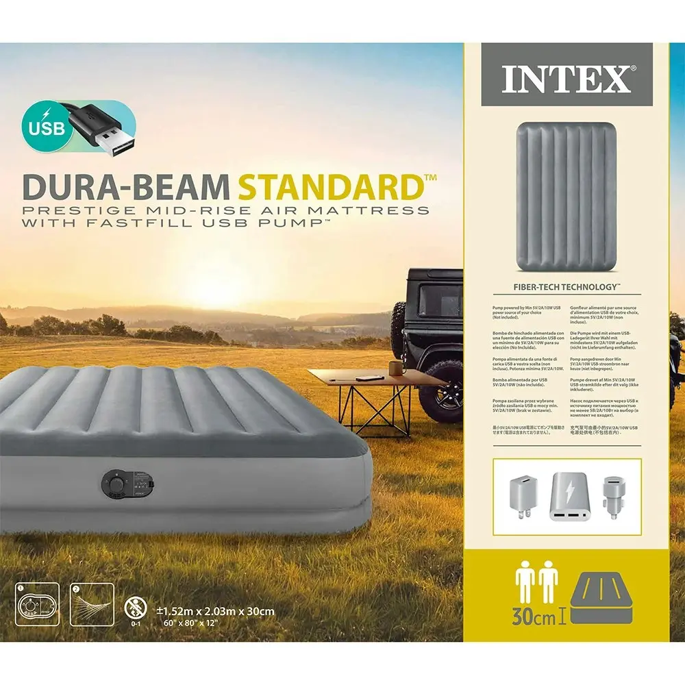 Intex Dura-Beam Prestige Inflatable Queen Airbed w/ Built-In USB Electric Pump