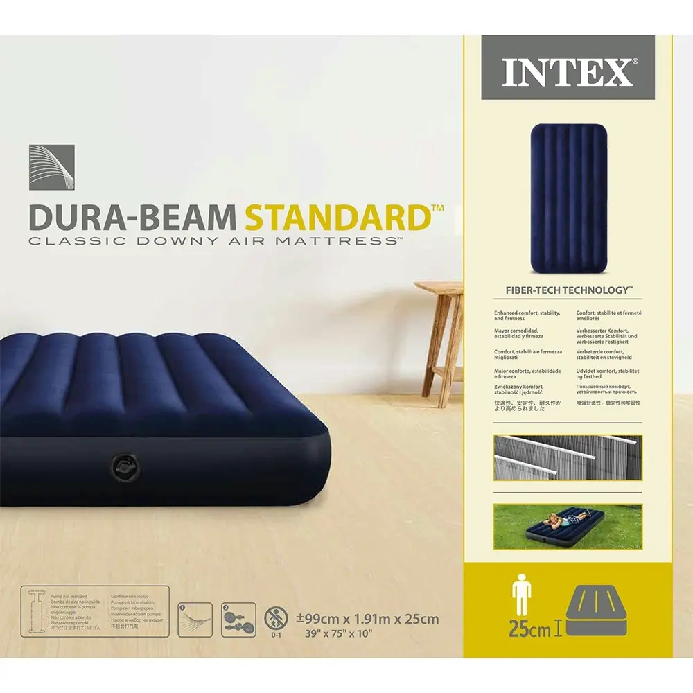 Intex Dura-Beam Series Classic Downy Twin Airbed Inflatable Mattress Blue/Grey