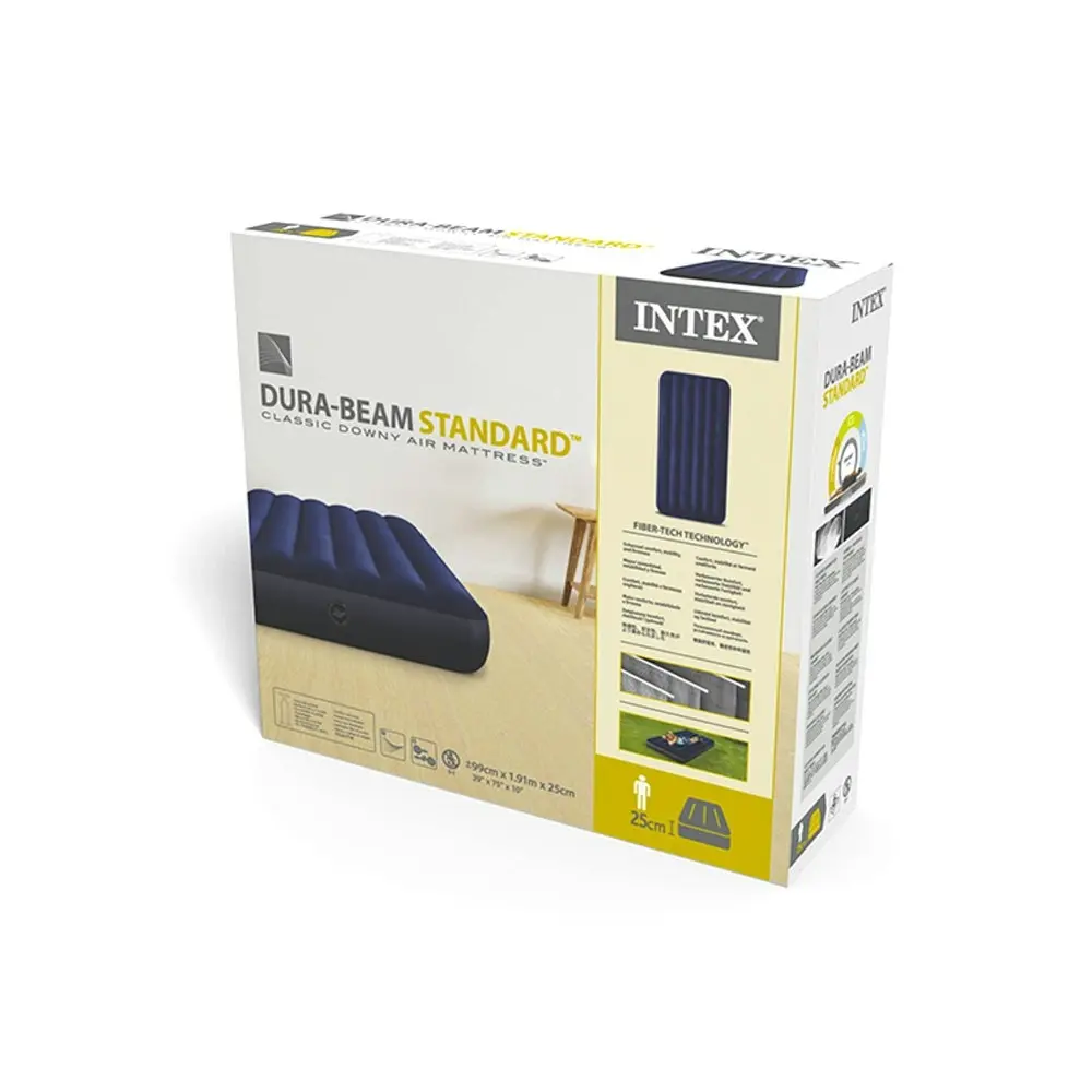 Intex Dura-Beam Series Classic Downy Twin Airbed Inflatable Mattress Blue/Grey