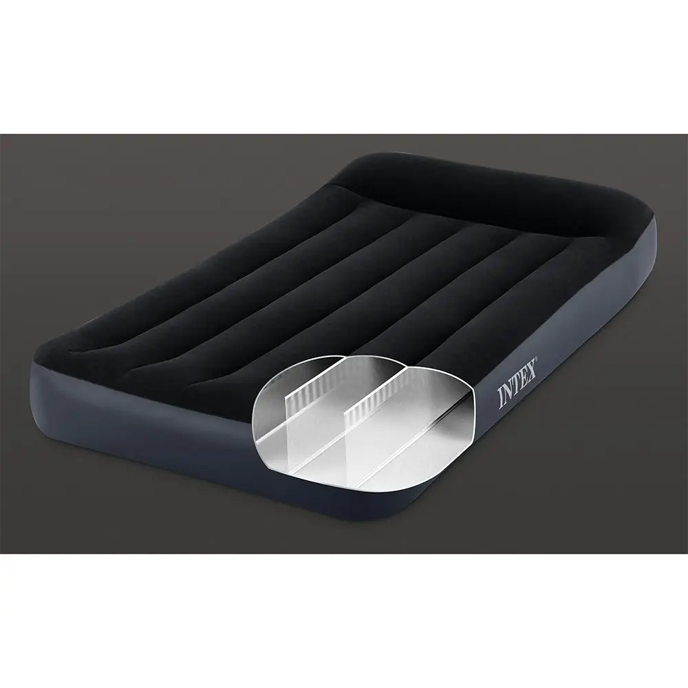 Intex Inflatable Full Deluxe Airbed Mattress w/ Fiber-Tech Pillow Rest Black