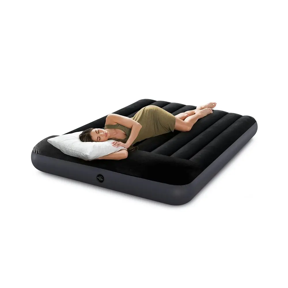 Intex Inflatable Full Deluxe Airbed Mattress w/ Fiber-Tech Pillow Rest Black