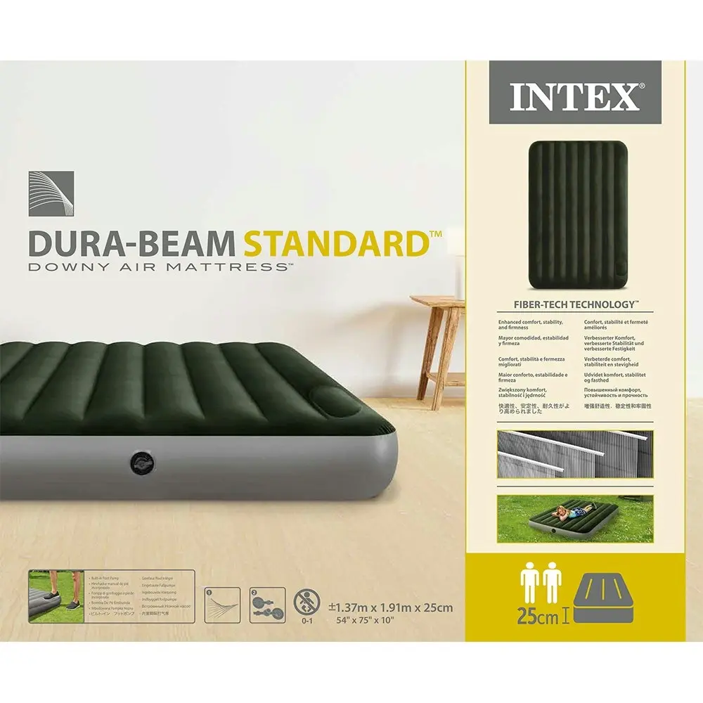 Intex Full Dura-Beam Comfort Downy Inflatable Camping Airbed With Foot Bip