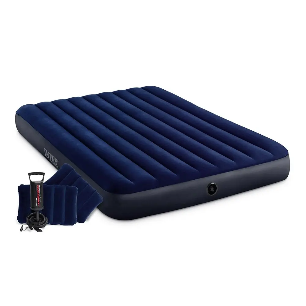 Intex Dura-Beam Classic Queen Inflatable Mattress Airbed BL w/Pillows/Hand Pump