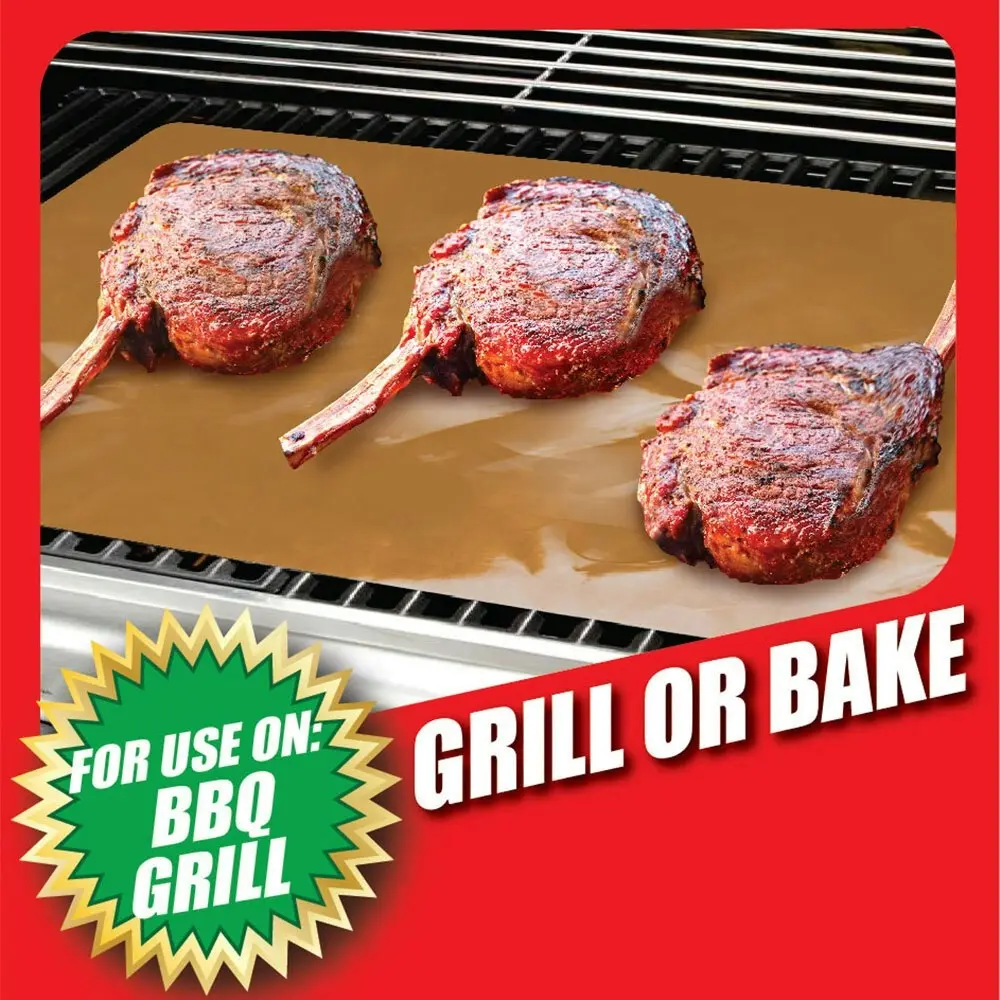 2pc BBQ Grill/Baking Mat Copper Coating Pro 40cm Non-Stick & Reusable PFOA Free