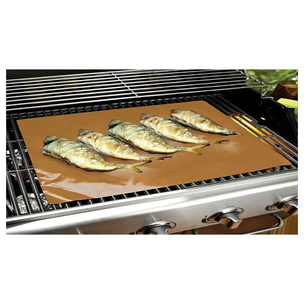 2pc BBQ Grill/Baking Mat Copper Coating Pro 40cm Non-Stick & Reusable PFOA Free