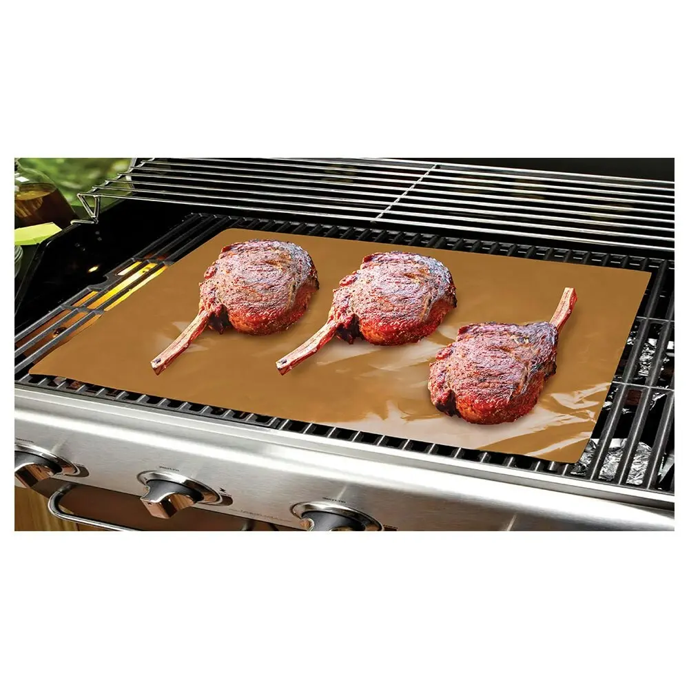 2pc BBQ Grill/Baking Mat Copper Coating Pro 40cm Non-Stick & Reusable PFOA Free