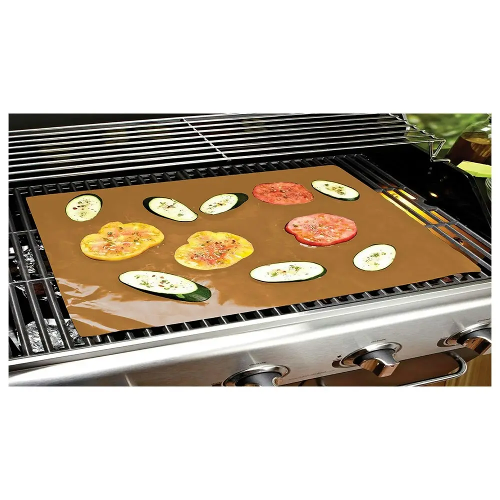 2pc BBQ Grill/Baking Mat Copper Coating Pro 40cm Non-Stick & Reusable PFOA Free