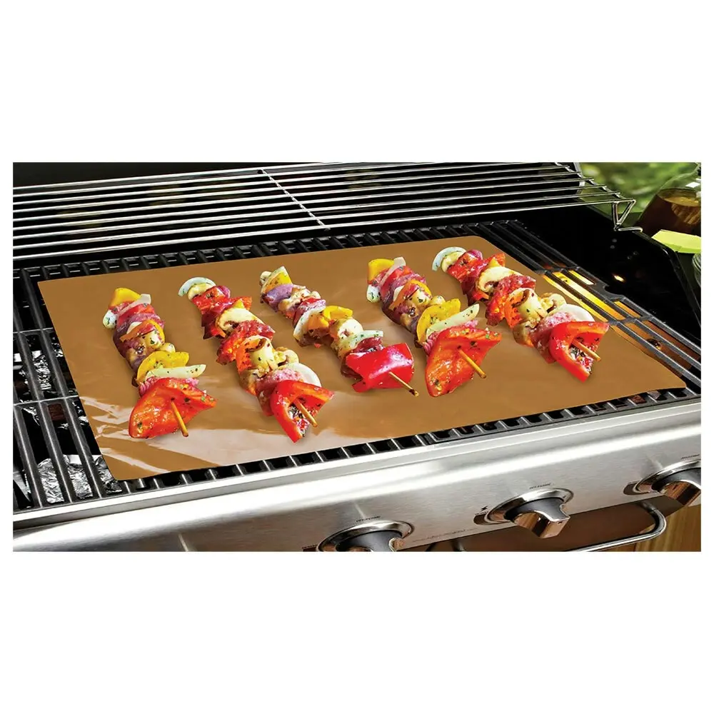 2pc BBQ Grill/Baking Mat Copper Coating Pro 40cm Non-Stick & Reusable PFOA Free