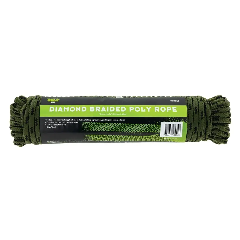 Hulk 4X4 Durable 30m Diamond Braid Poly Rope/Fishing String Strap Black/Olive