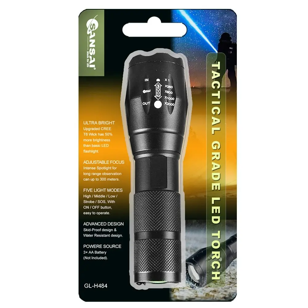 2PK Sansai Tactical Grade Ultra Bright Camping/Hiking/Outdoors Battery LED Torch