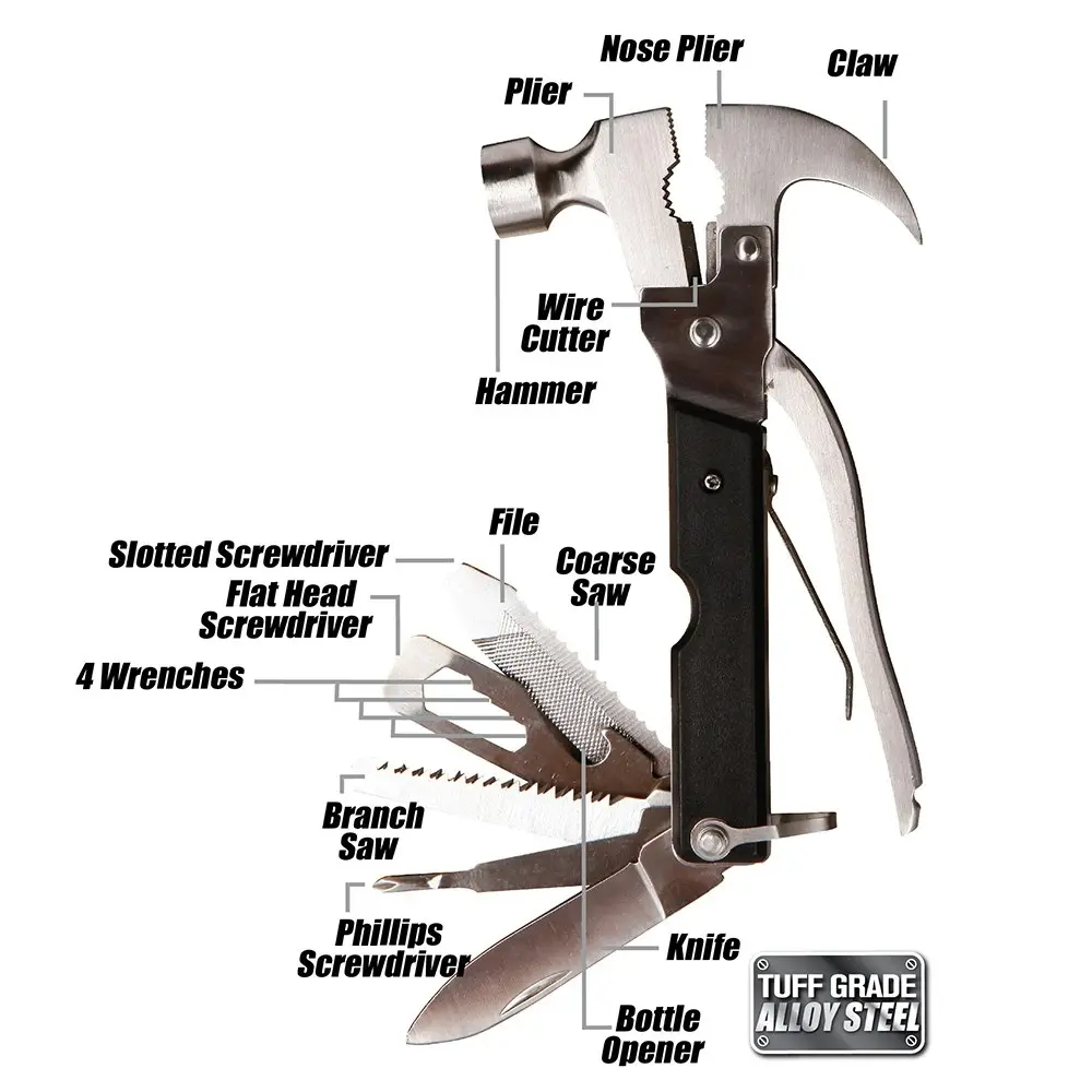 Ultimate Hammer 16.5x9cm Heavy Duty 18 in 1 Alloy Steel Multiool w/ Carry Case