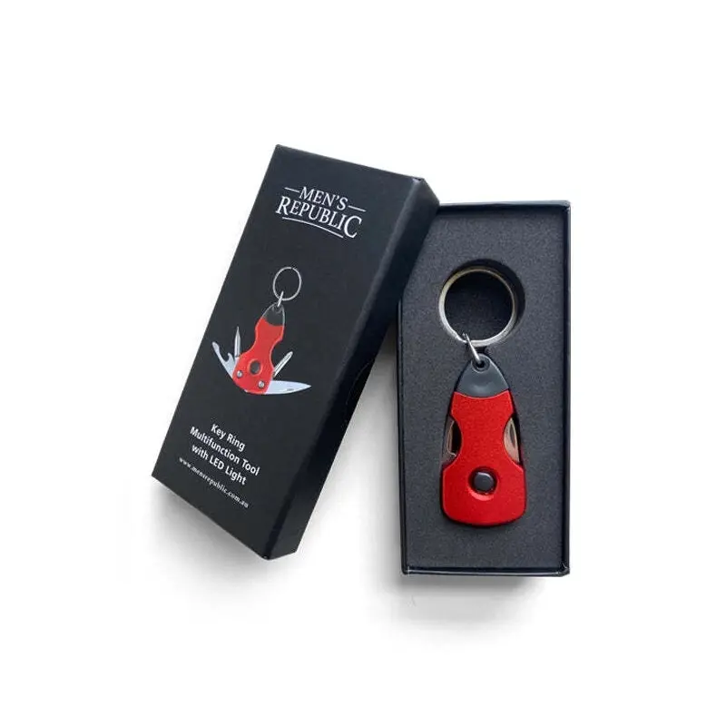 Men's Republic Stylish Key Ring Multi Tool With LED Light DIY Home Gift Set Red