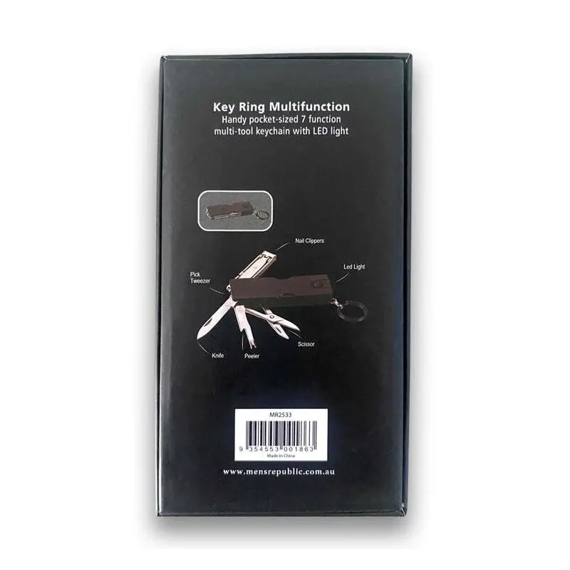 Men's Republic Key Ring Multi Tool With LED Light Home DIY Gift Set Black