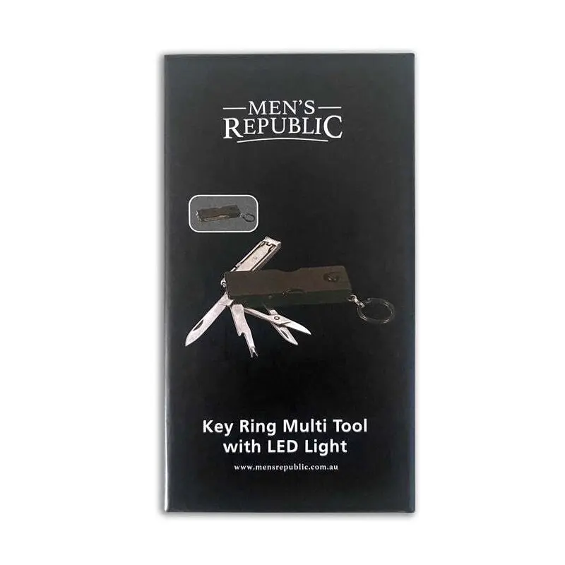 Men's Republic Key Ring Multi Tool With LED Light Home DIY Gift Set Black