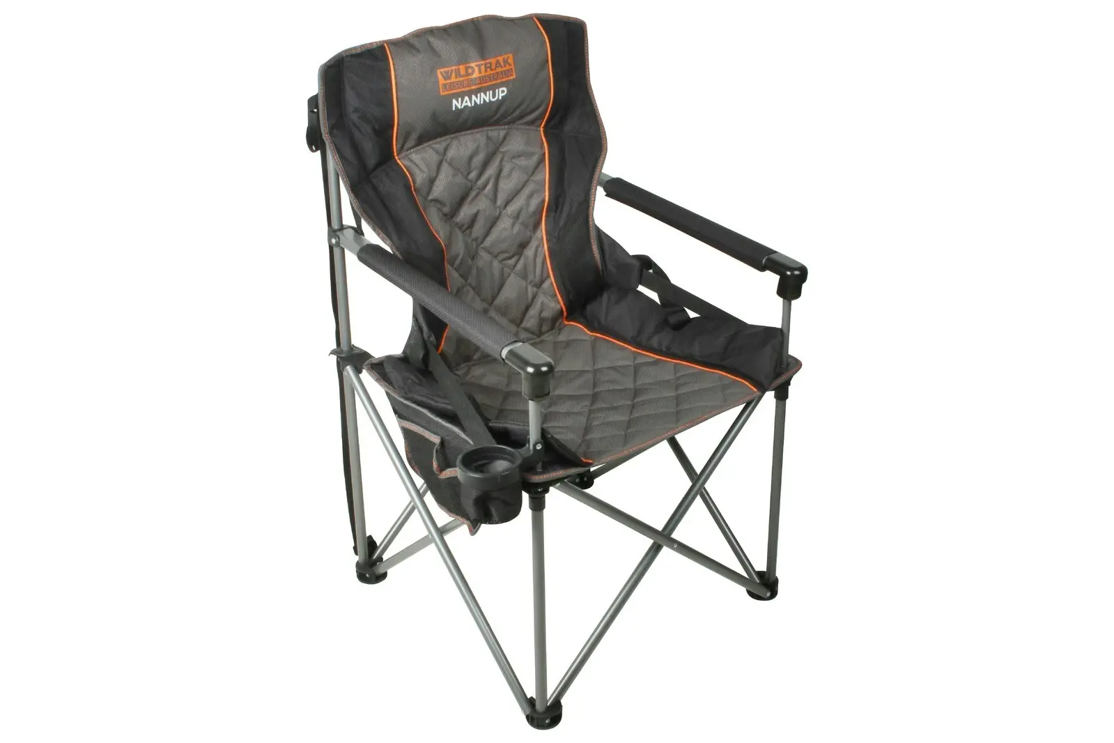 Wildtrak Nannup 104cm Camp Chair w/ Cup Holder Camping Outdoor Seat Grey/Black