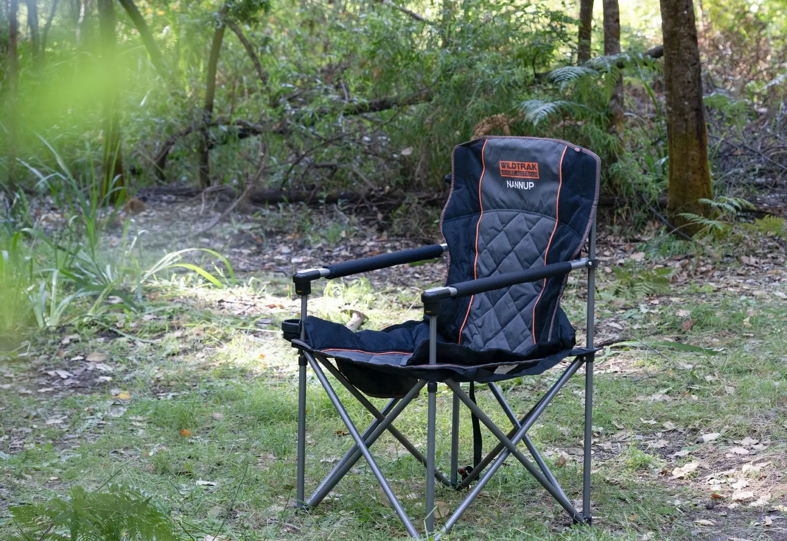 Wildtrak Nannup 104cm Camp Chair w/ Cup Holder Camping Outdoor Seat Grey/Black