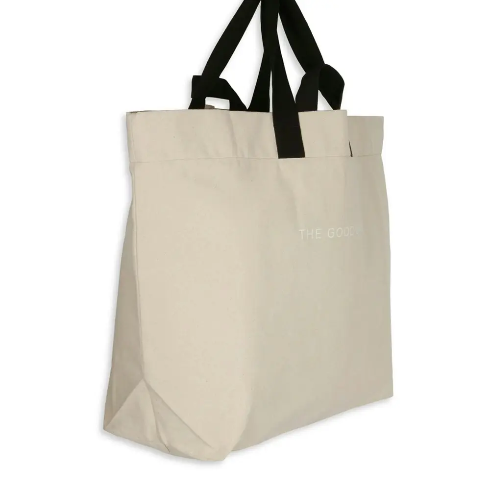 The Good Brand Recycled Cotton Tote Hand Carry Shoulder Strap Bag w/Pocket Ecru