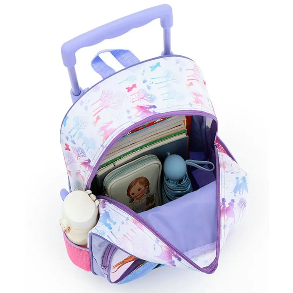 Frozen Kids 17" Travel Trolley Bag School Backpack w/ Wheels/Side Pockets Purple