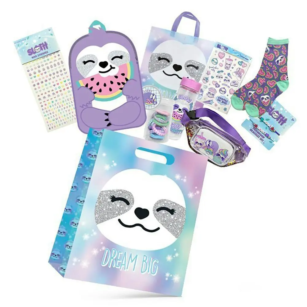 Sloth 23 Kids Showbag Backpack/Bracelet Set Drink Bottle/Hair Ties Nail Stickers