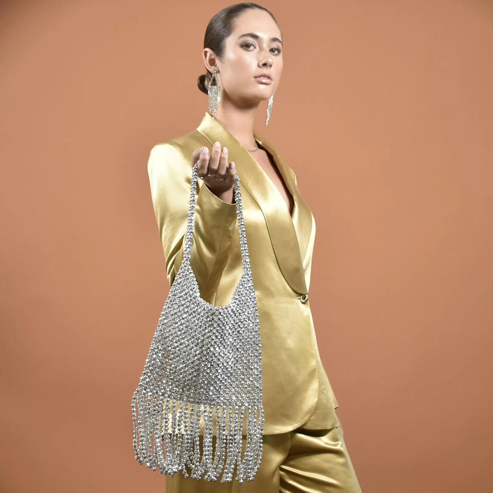 Culturesse Bianka Luxury 16.5cm Mega-Beaded Shoulder Bag Women's Handbag Silver