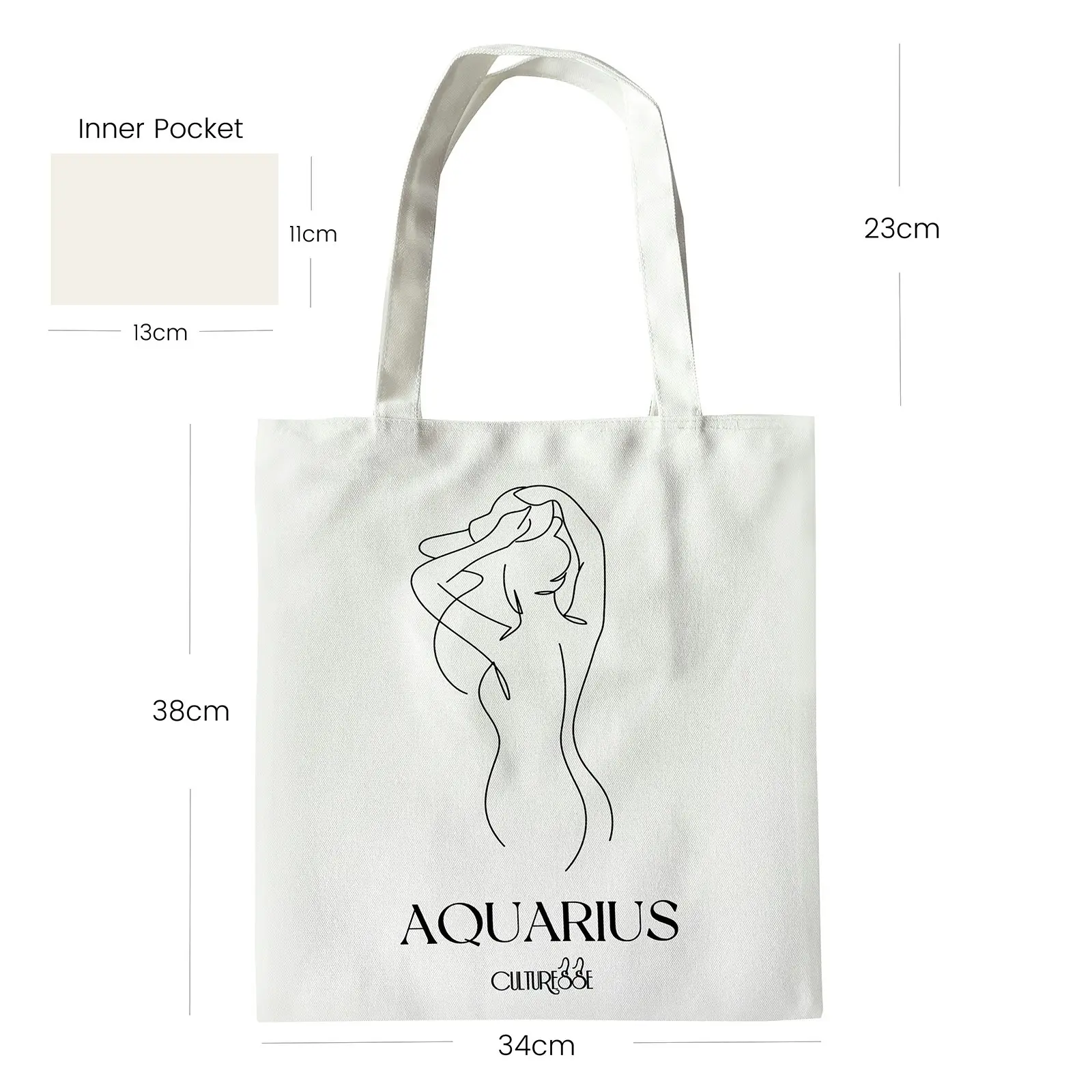 Culturesse She Is Aquarius Eco Zodiac 38cm Muse Tote Bag Women's Handbag White