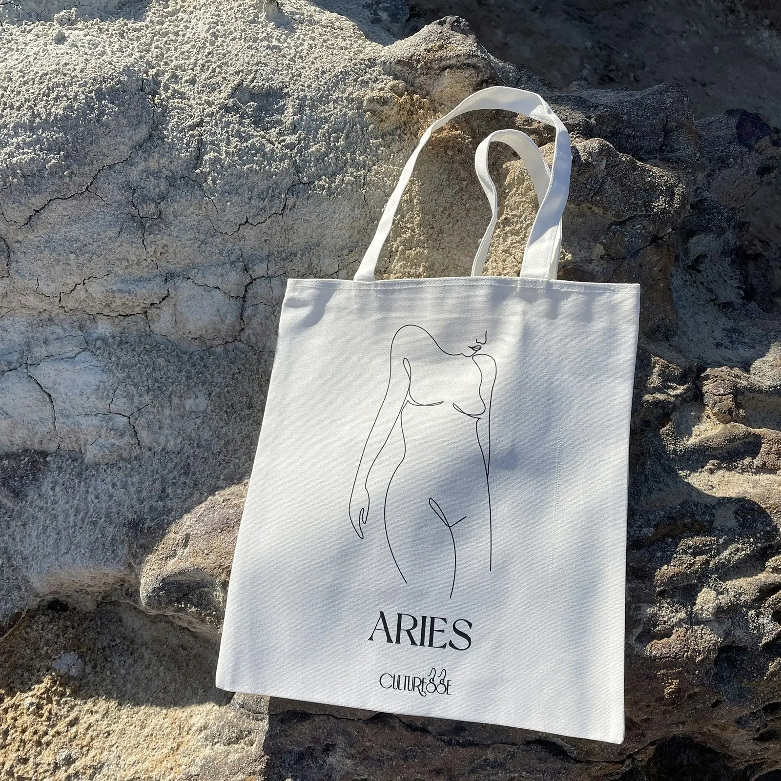 Culturesse She Is Aries Eco Zodiac 38cm Muse Tote Bag Womens Fashion Handbag WHT