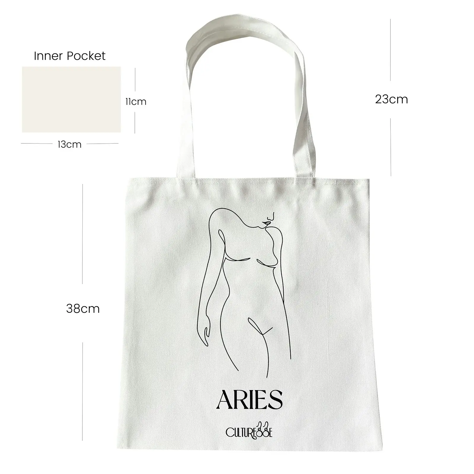 Culturesse She Is Aries Eco Zodiac 38cm Muse Tote Bag Womens Fashion Handbag WHT