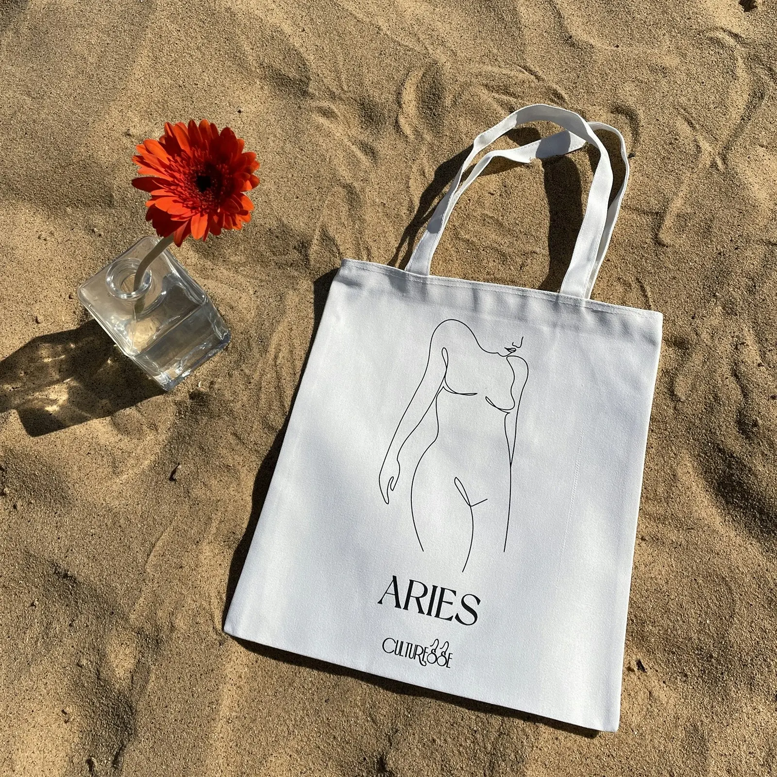 Culturesse She Is Aries Eco Zodiac 38cm Muse Tote Bag Womens Fashion Handbag WHT