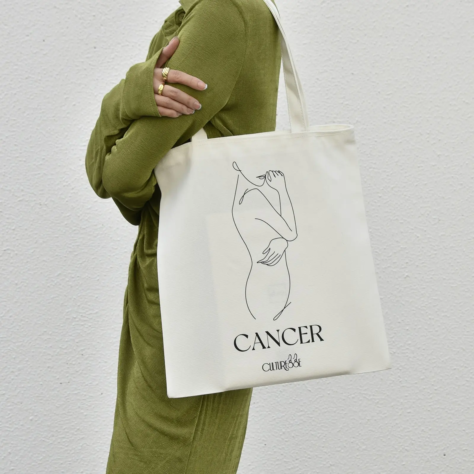 Culturesse She Is Cancer Eco Zodiac 38cm Muse Tote Bag Women's Handbag White