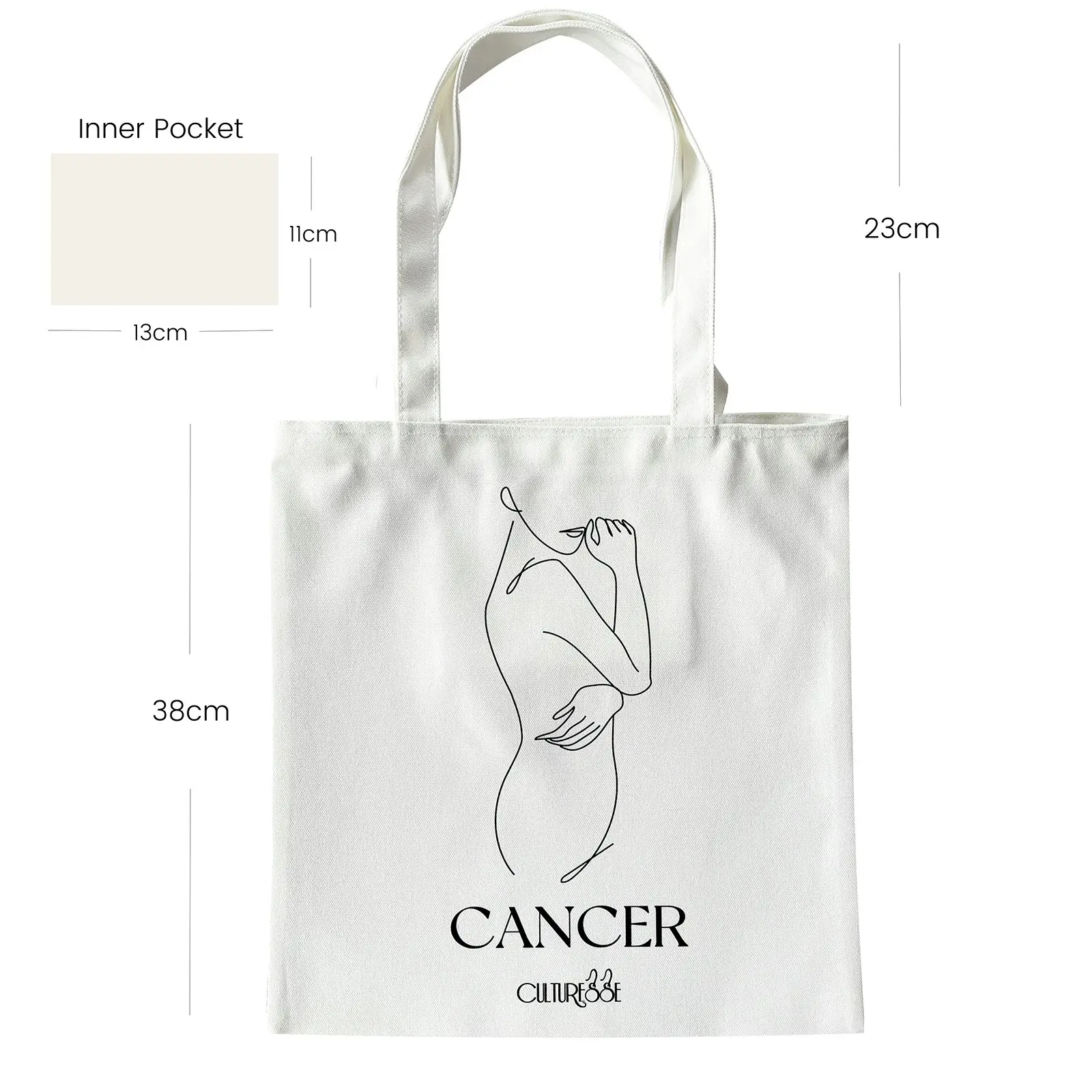 Culturesse She Is Cancer Eco Zodiac 38cm Muse Tote Bag Women's Handbag White