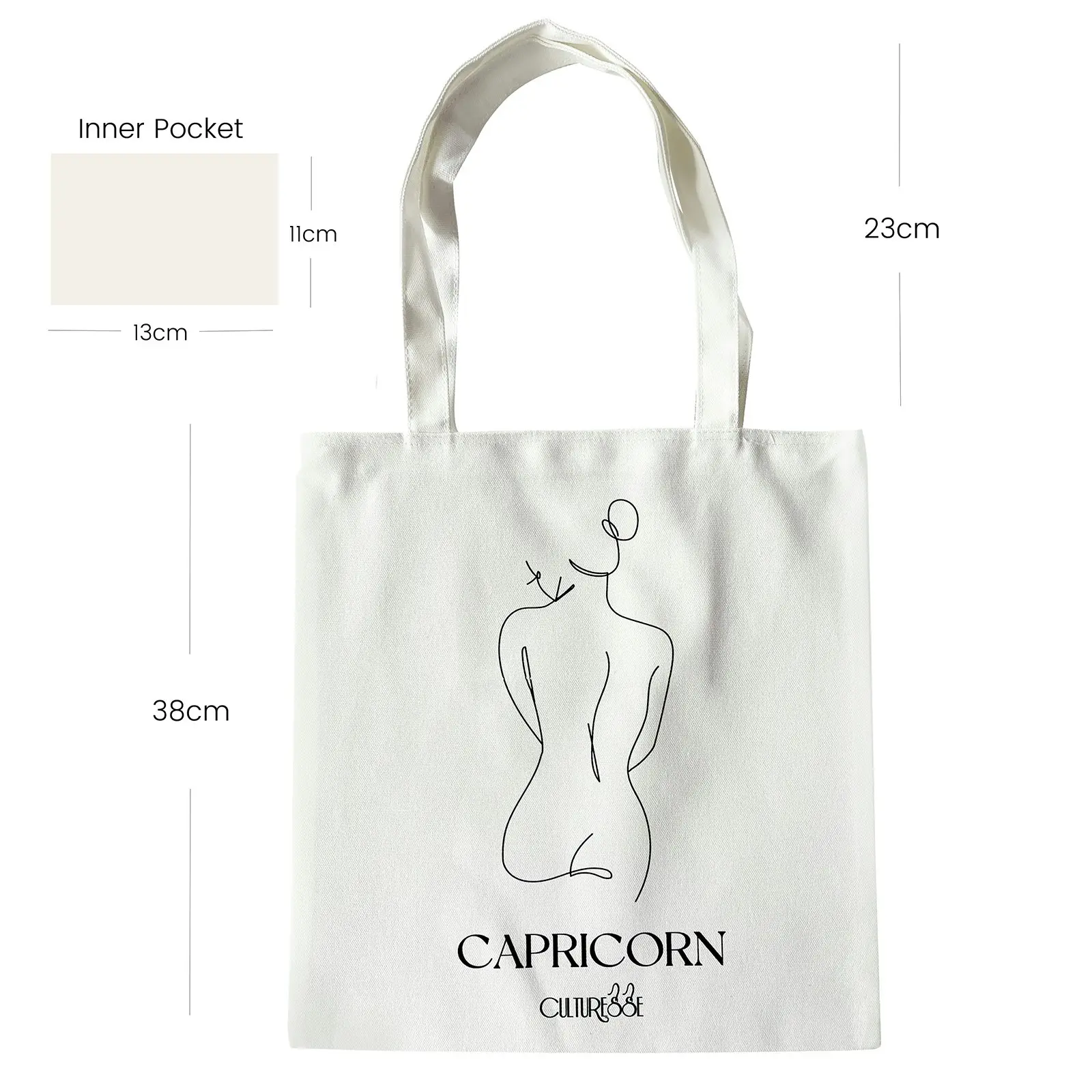 Culturesse She Is Capricorn Eco Zodiac 38cm Muse Tote Bag Women's Handbag White