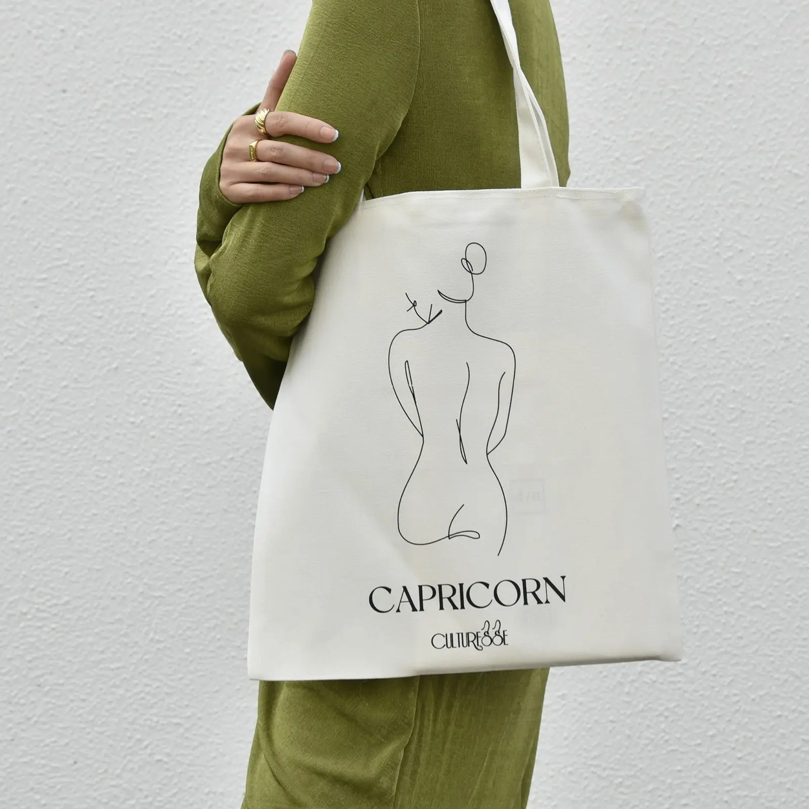 Culturesse She Is Capricorn Eco Zodiac 38cm Muse Tote Bag Women's Handbag White