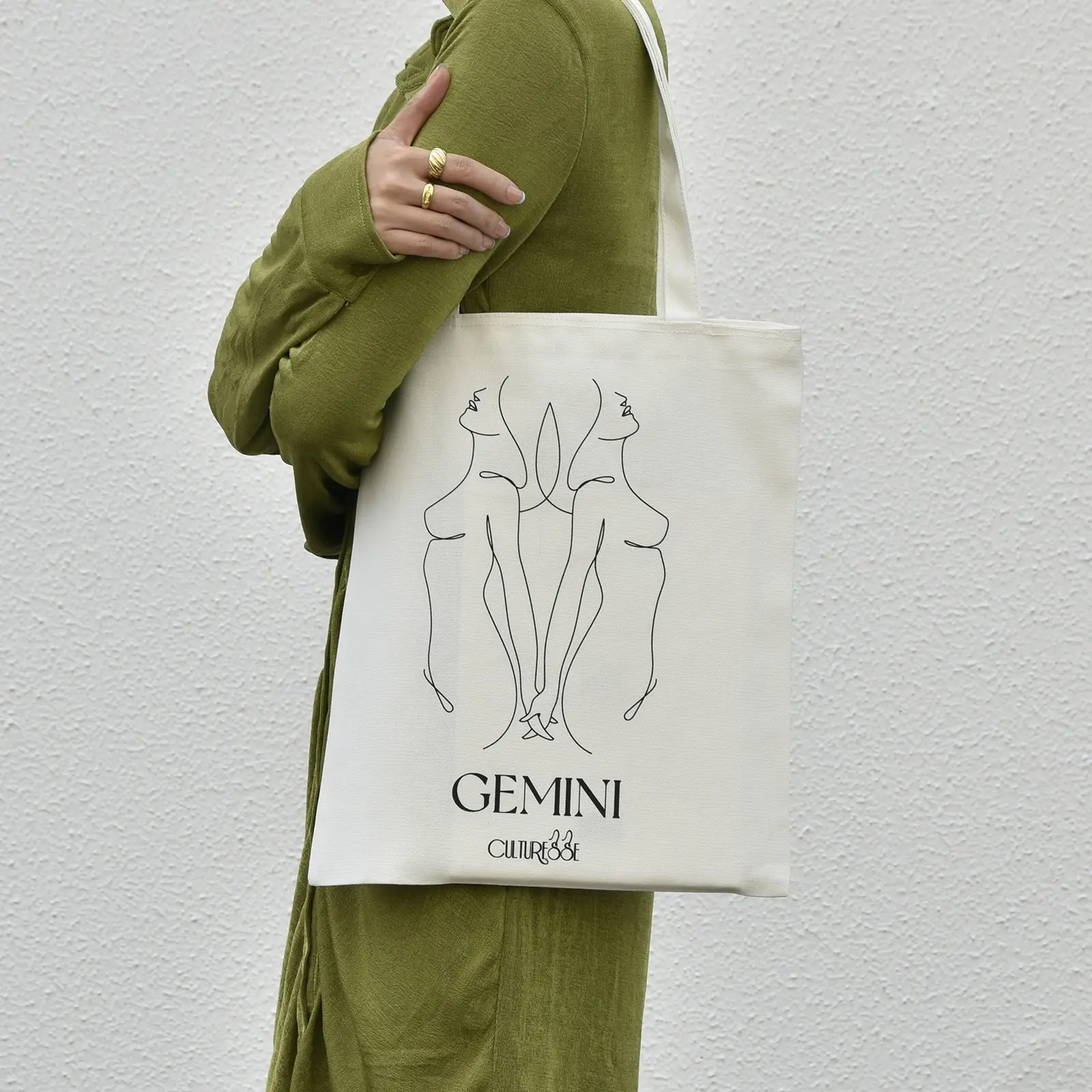 Culturesse She Is Gemini Eco Zodiac 38cm Muse Tote Bag Women's Handbag White