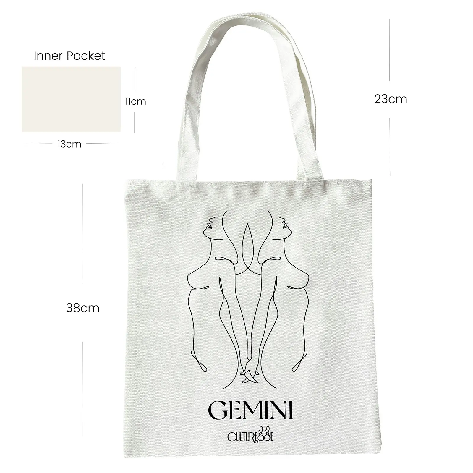 Culturesse She Is Gemini Eco Zodiac 38cm Muse Tote Bag Women's Handbag White