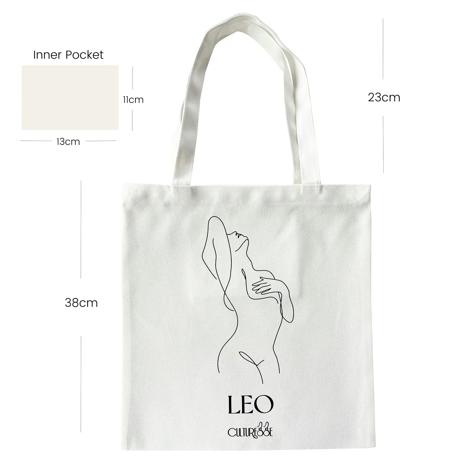 Culturesse She Is Leo Eco Zodiac 38cm Muse Tote Bag Womens Fashion Handbag White