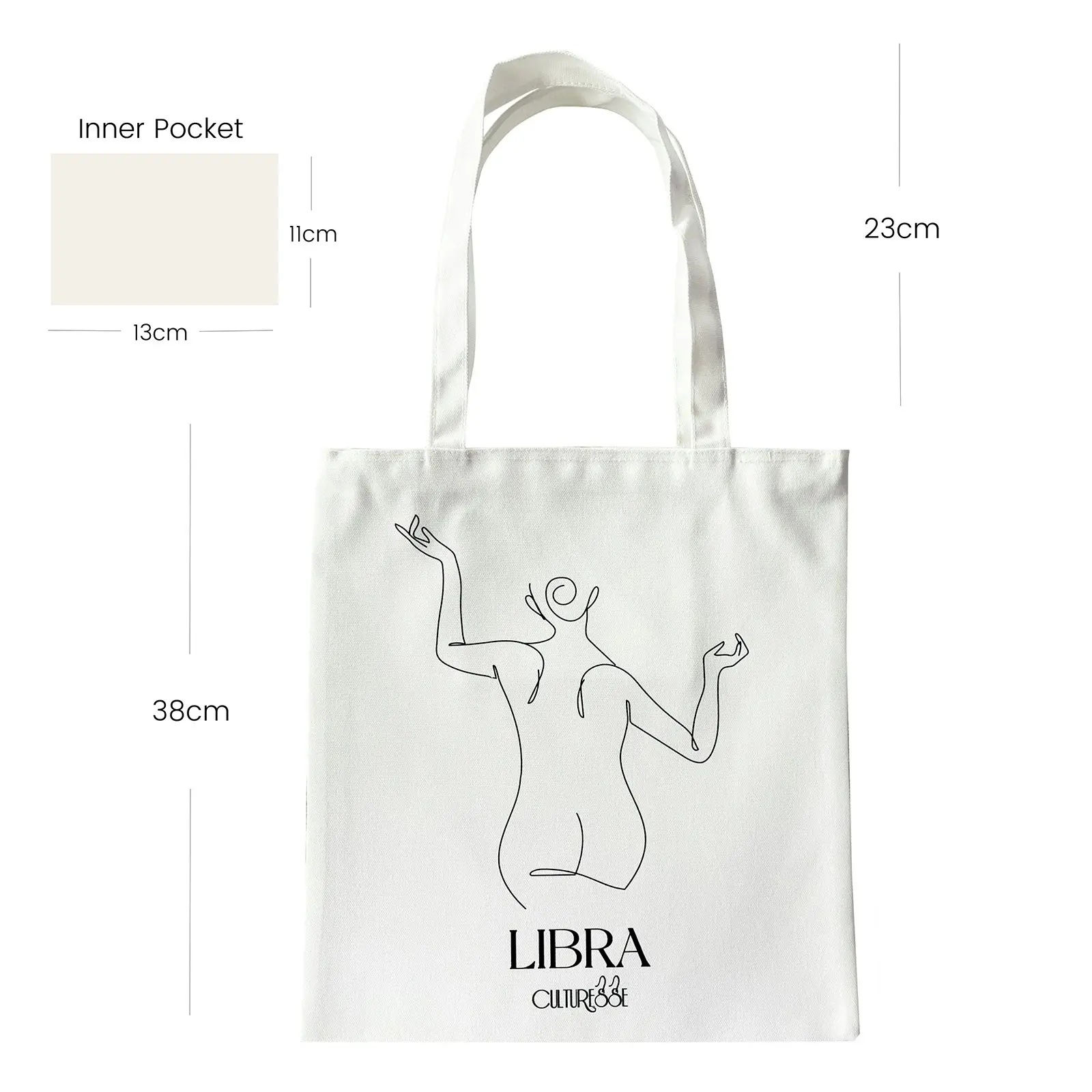 Culturesse She Is Libra Eco Zodiac 38cm Muse Tote Bag Women's Handbag White