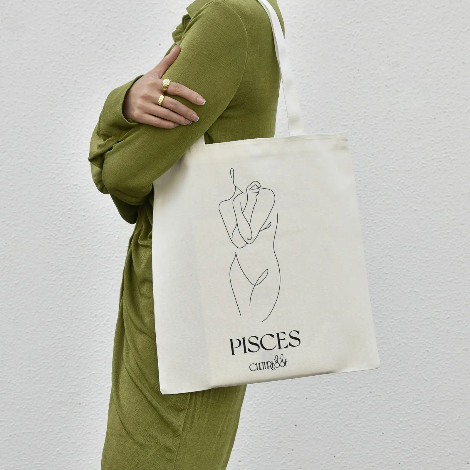 Culturesse She Is Pisces Eco Zodiac 38cm Muse Tote Bag Women's Handbag White