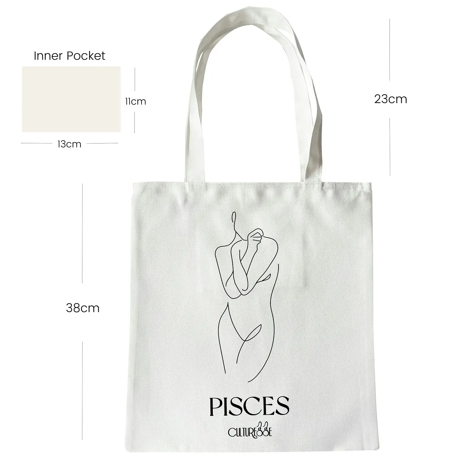 Culturesse She Is Pisces Eco Zodiac 38cm Muse Tote Bag Women's Handbag White