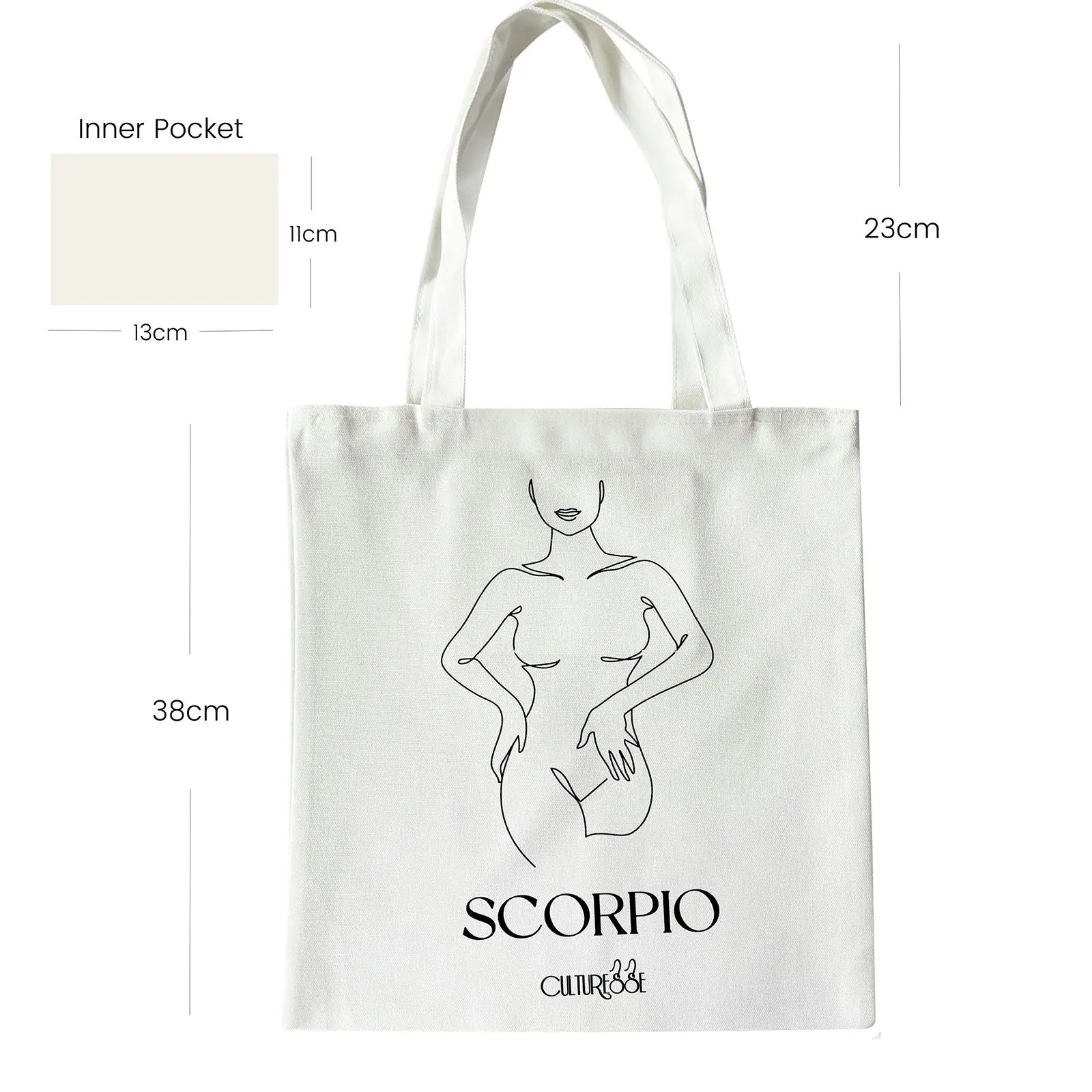 Culturesse She Is Scorpio Eco Zodiac 38cm Muse Tote Bag Women's Handbag White