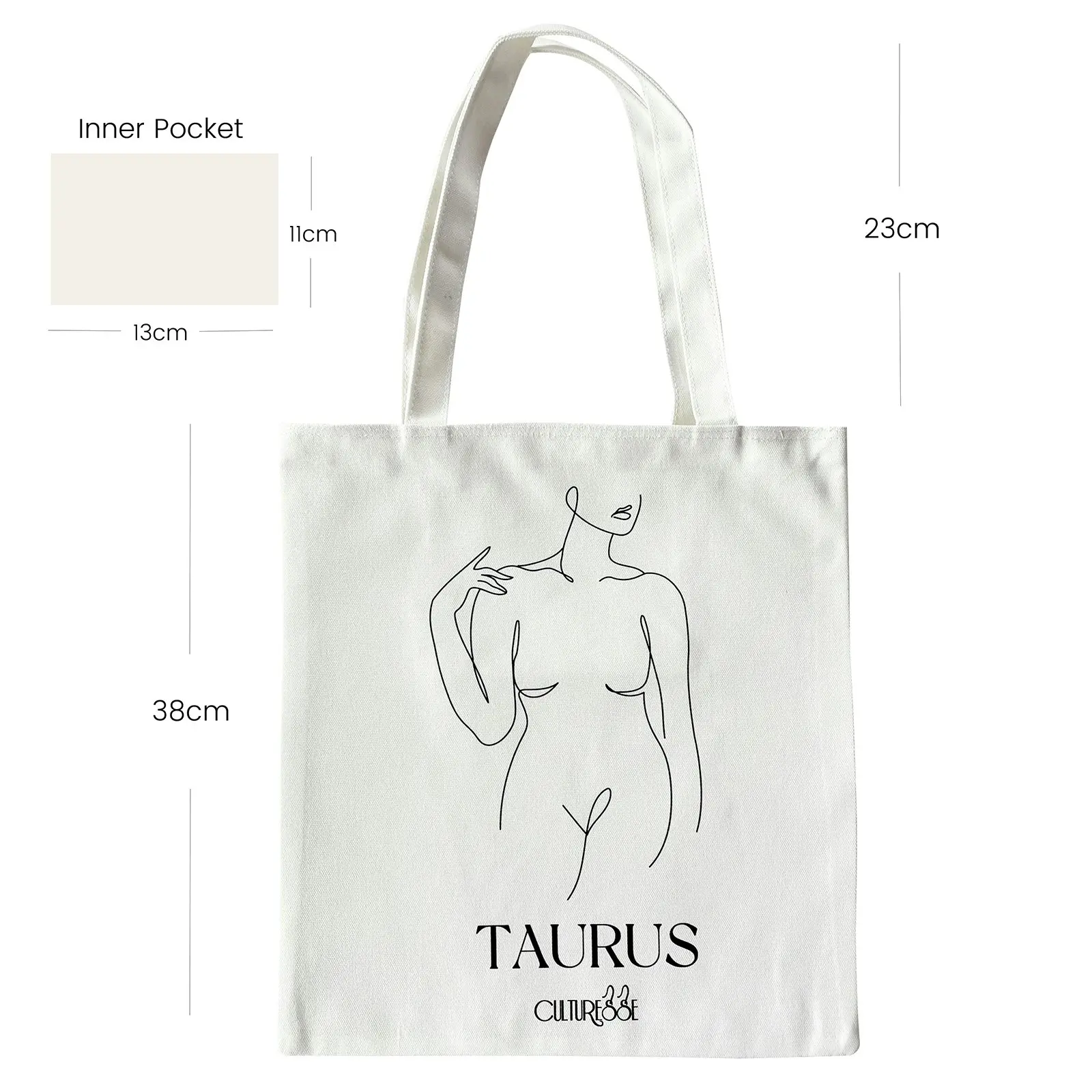 Culturesse She Is Taurus Eco Zodiac 38cm Muse Tote Bag Women's Handbag White