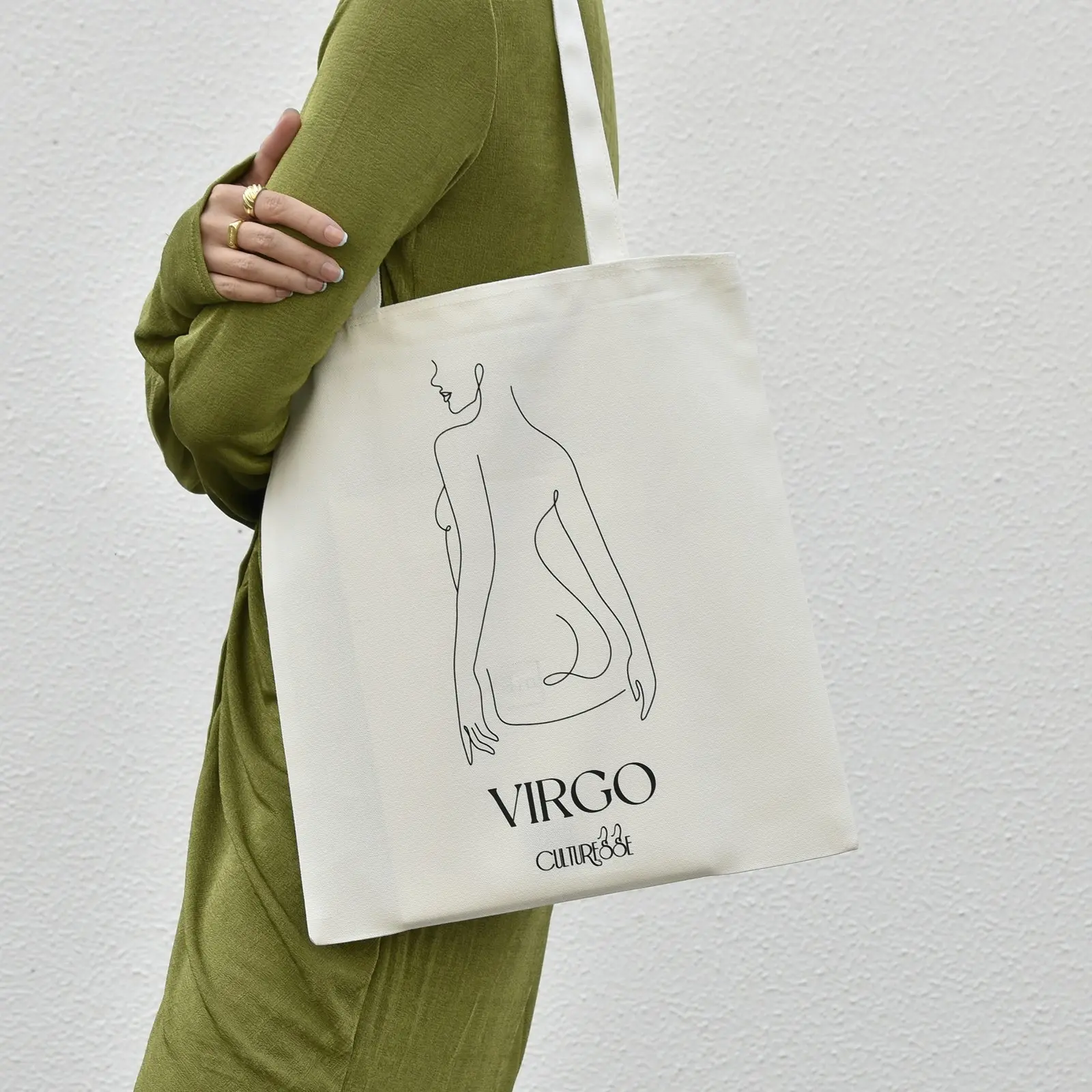 Culturesse She Is Virgo Eco Zodiac 38cm Muse Tote Bag Women's Handbag White