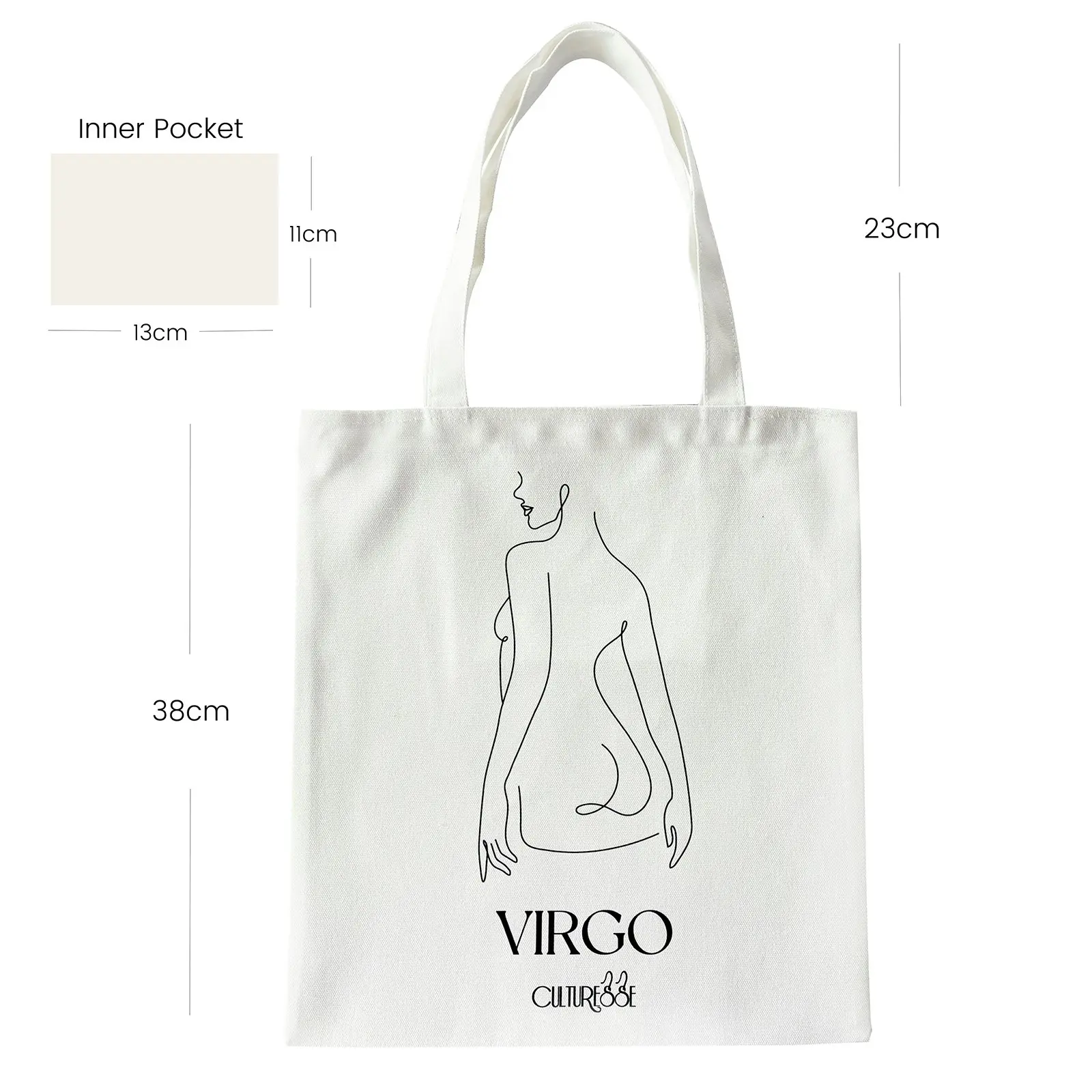 Culturesse She Is Virgo Eco Zodiac 38cm Muse Tote Bag Women's Handbag White