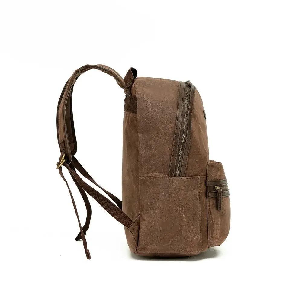 Tosca Waxed Canvas Padded Shoulder Zipped Travel Backpack Bag 36x13x28cm Brown