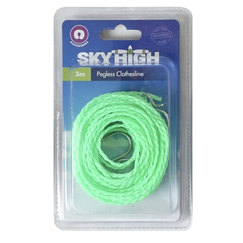 6x Sky High Travel Pegless Rope Lightweight Clothes Line Assorted Colours