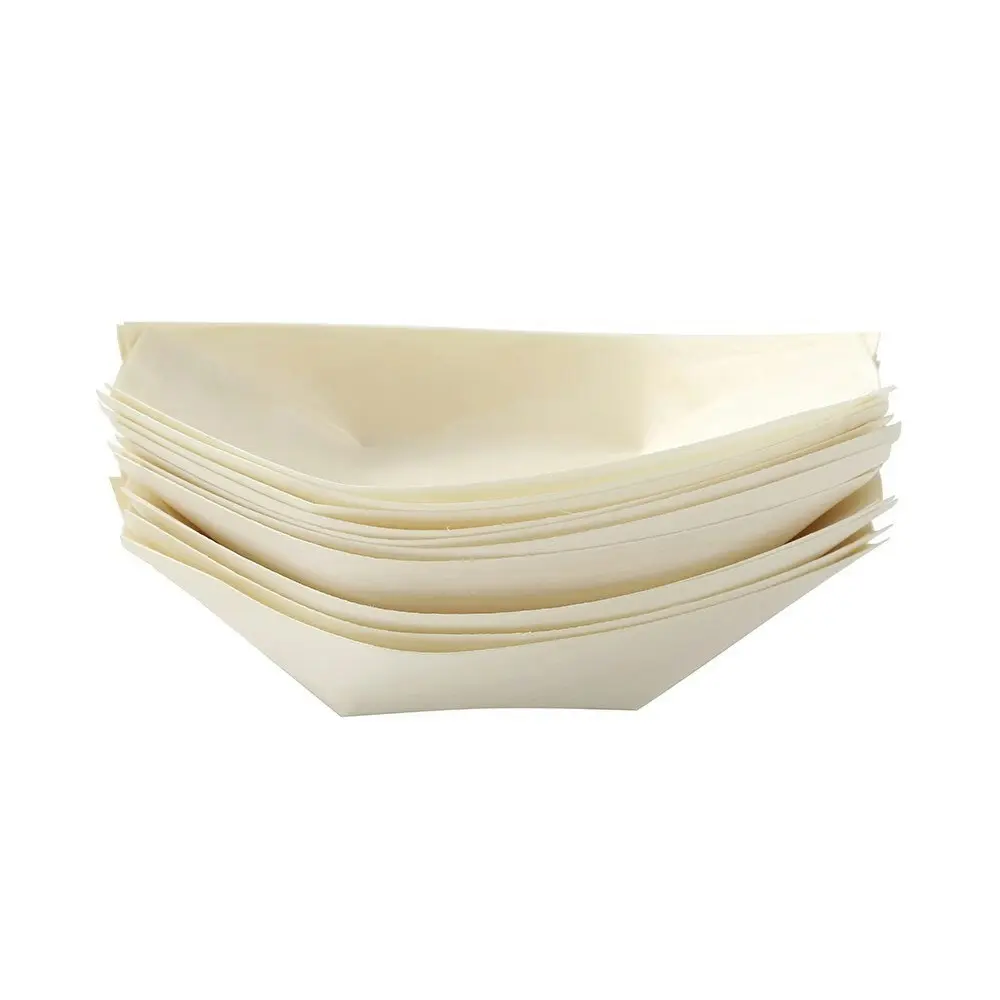 80pc Lemon & Lime Eco Wood 13.5cm Disposable Food Serving Boat Plate Catering