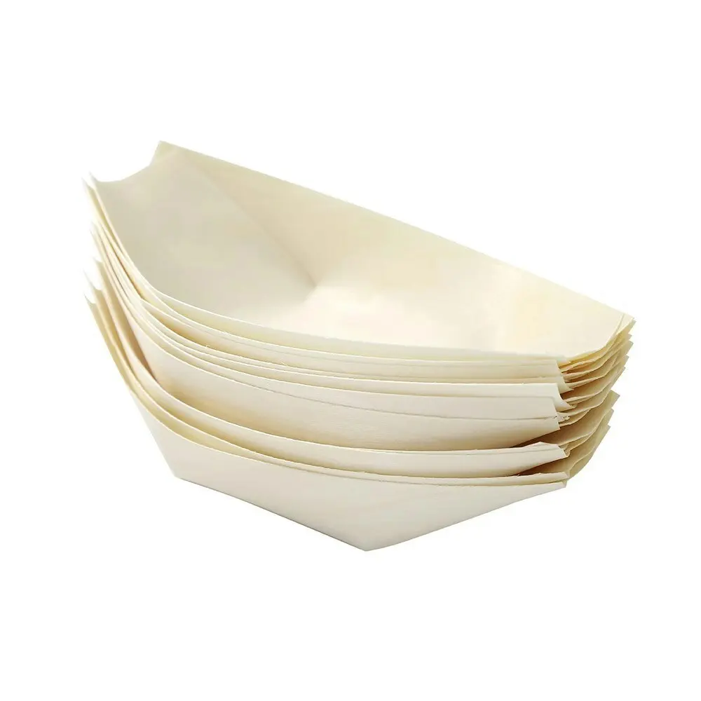 80pc Lemon & Lime Eco Wood 13.5cm Disposable Food Serving Boat Plate Catering