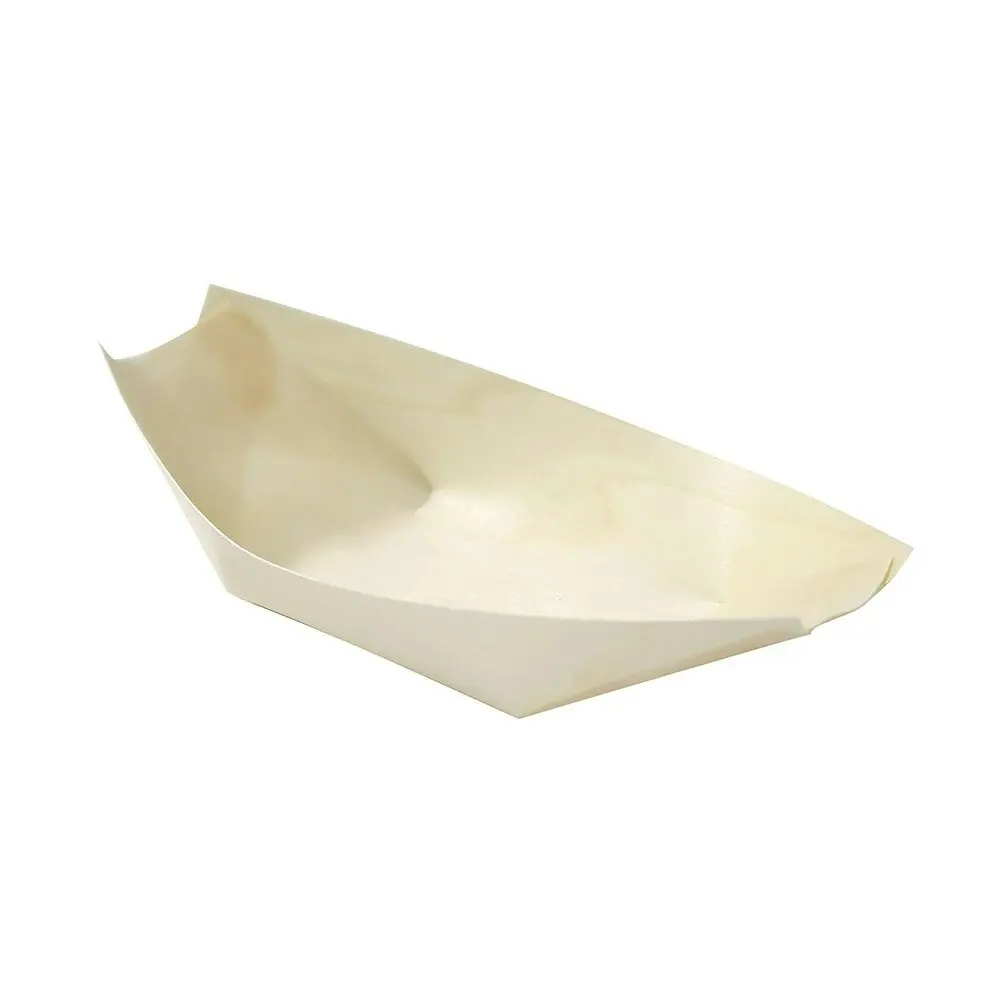 80pc Lemon & Lime Eco Wood 13.5cm Disposable Food Serving Boat Plate Catering