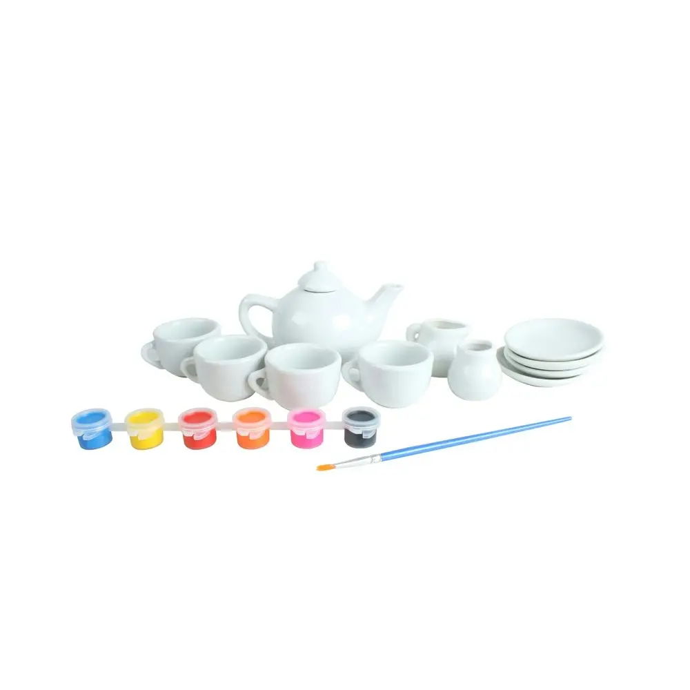 14pc Toys For Fun Large 29x23cm DIY Painted Ceramic Tea Set Kids Art Craft Toy