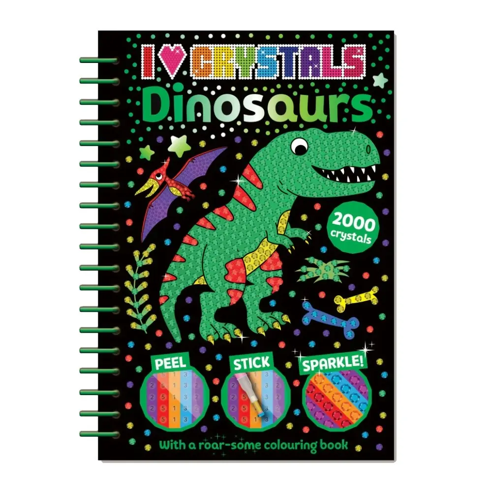 3x I Love Crystals Dinosaurs Kids Art/Craft Activity Colouriung Book w/ Stylus